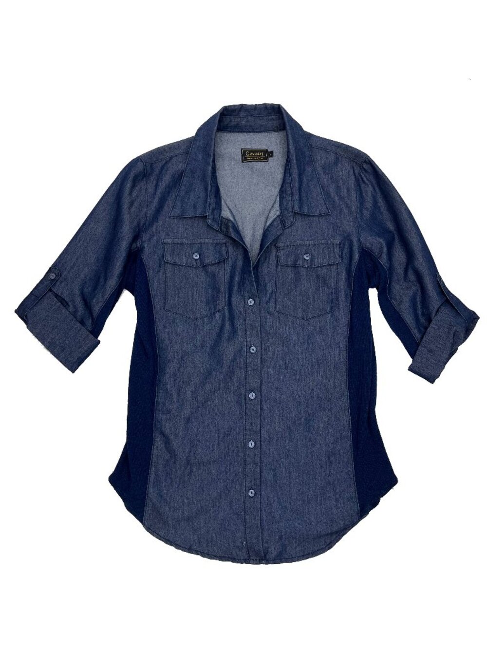Cavalini Denim Collection Women's 3/4 Length Sleeve Button-Down Blouse Top L
